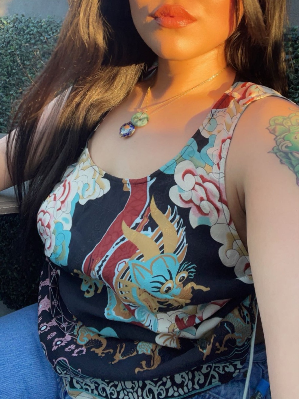 Citron Asian Dragon Motif Silk Top